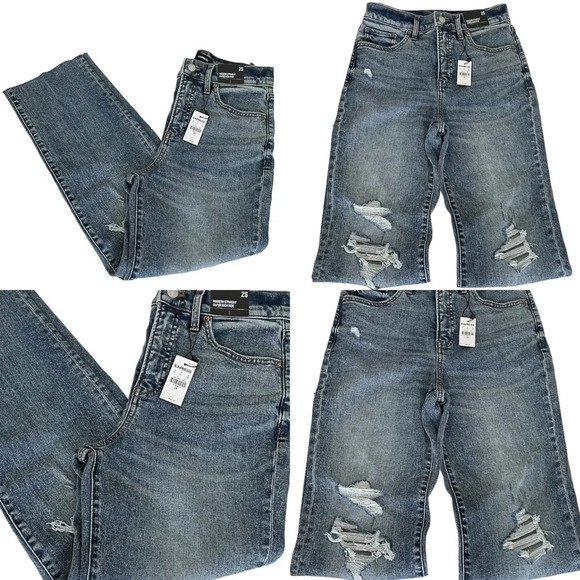 Express Modern Straight Leg Super High Rise Distressed Blue Jeans Women’s 2S NWT - Picture 14 of 14